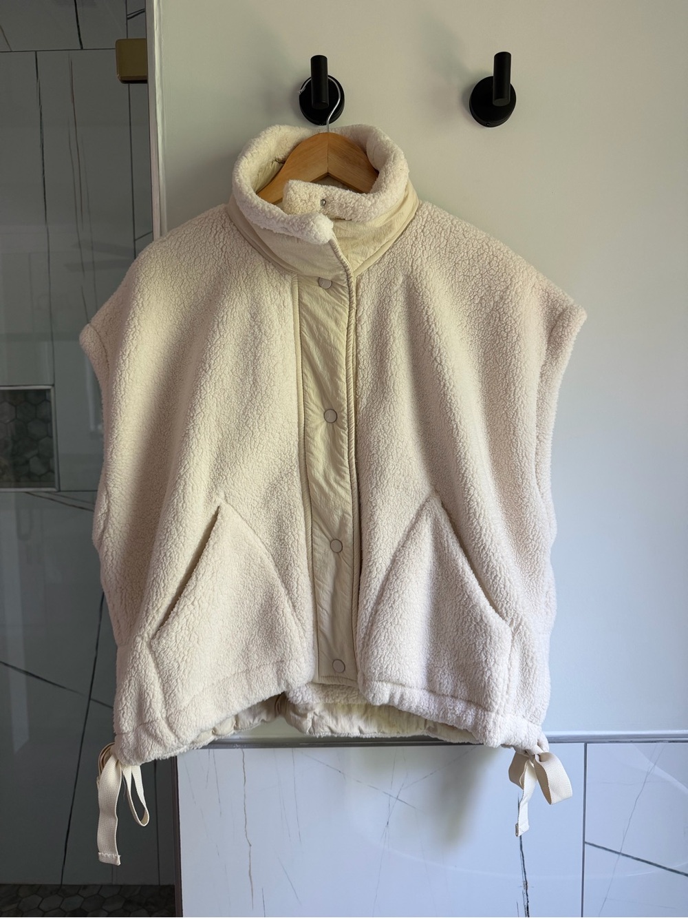 Free People Cream Sherpa Snap Vest